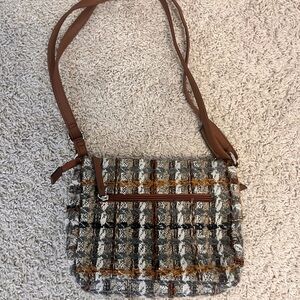 Tweed Crossbody Bag with Brown Strap